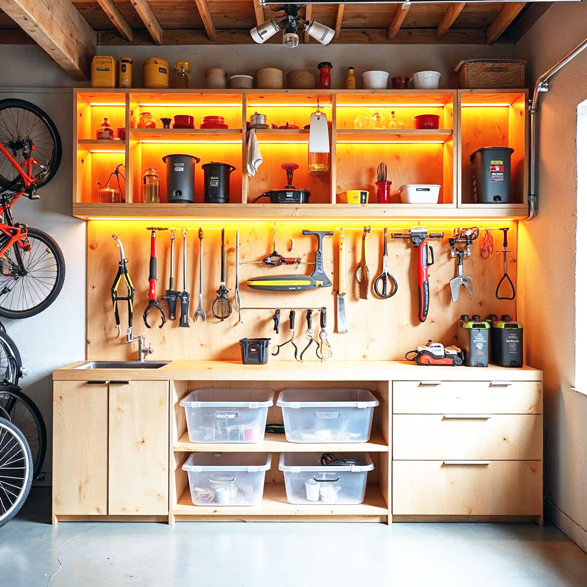 Organized garage workspace